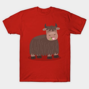 Funny happy yak eating grass cartoon illustration T-Shirt